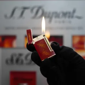 Vintage 1980 St Dupont StarDust 24k Gold Finish Red Lacquer Gold Powder Ligne 2 LD Lighter