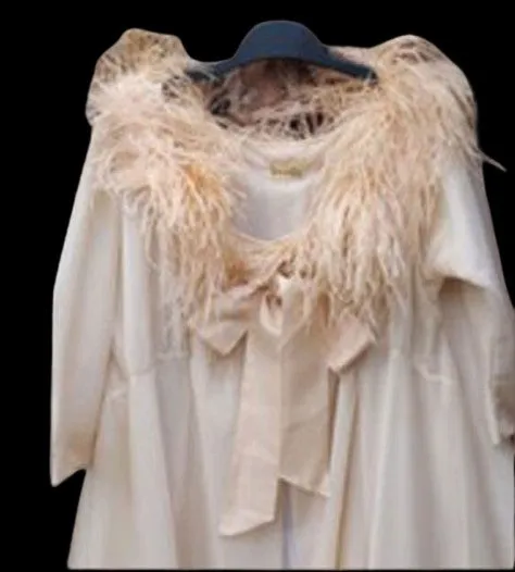 *VINTAGE ODETTE BARSA FROM DORTHY'S IN TULSA 3 LAYER DRESSING GOWN ROBE ADORNED WITH MARABOU AND SATIN RIBBON IN CHAMPAGNE BUBBLES