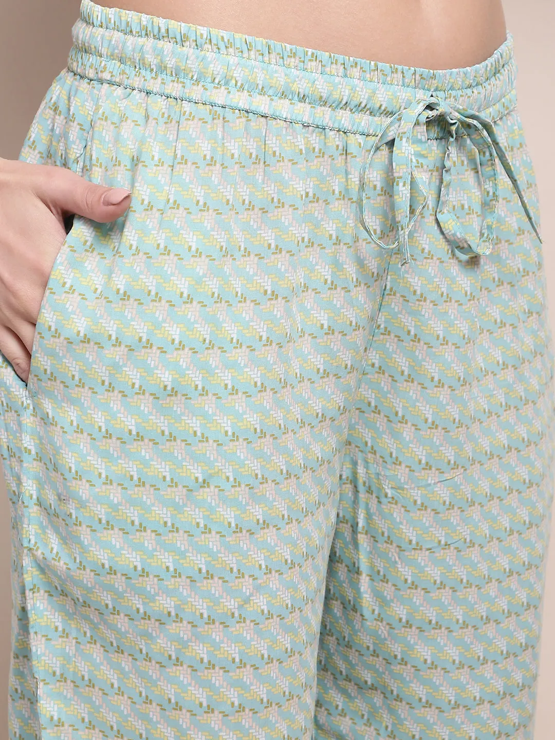 Wave Print Pyjama - Turquoise Blue