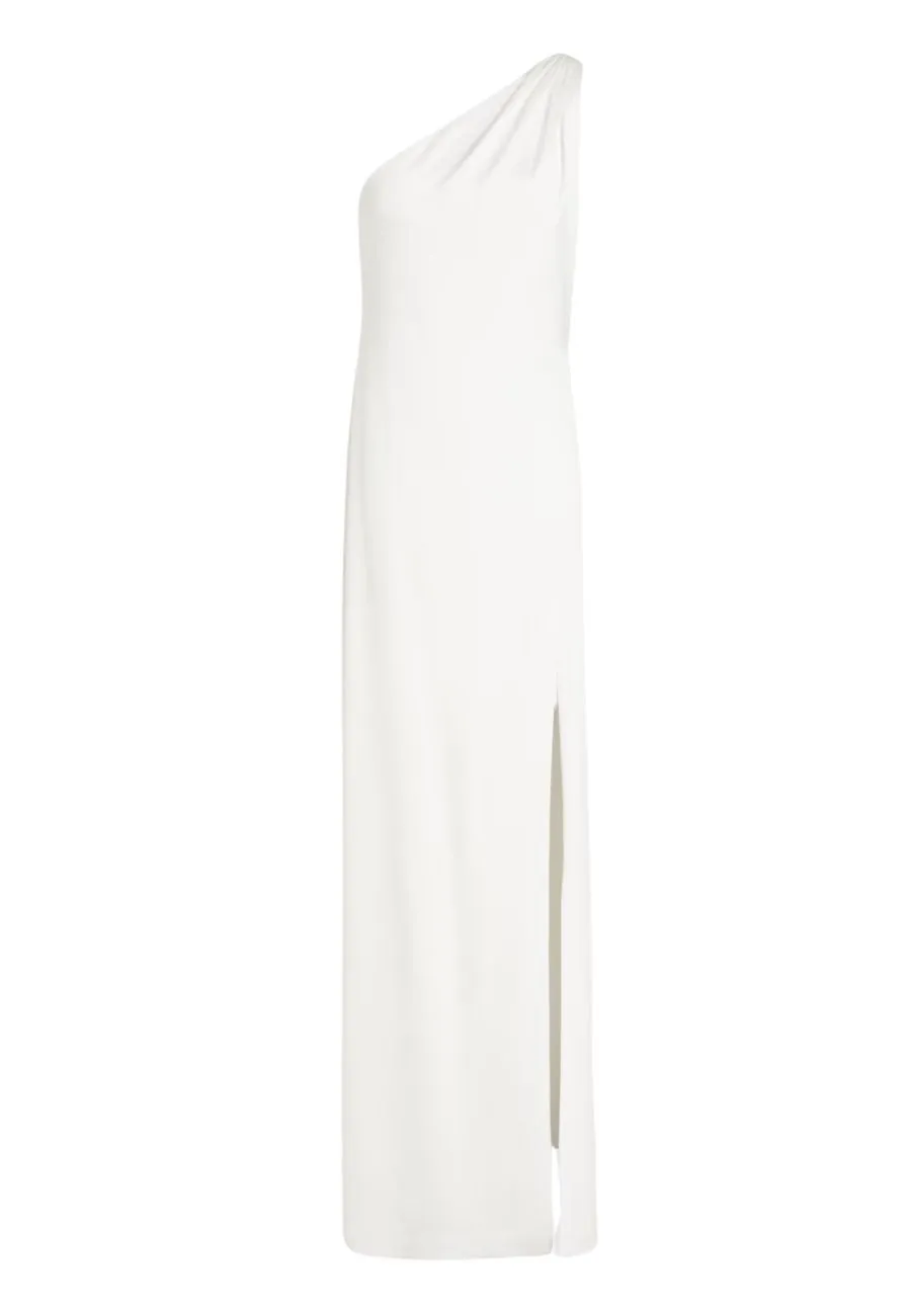 White Paulette One Shoulder Open Back Satin Gown