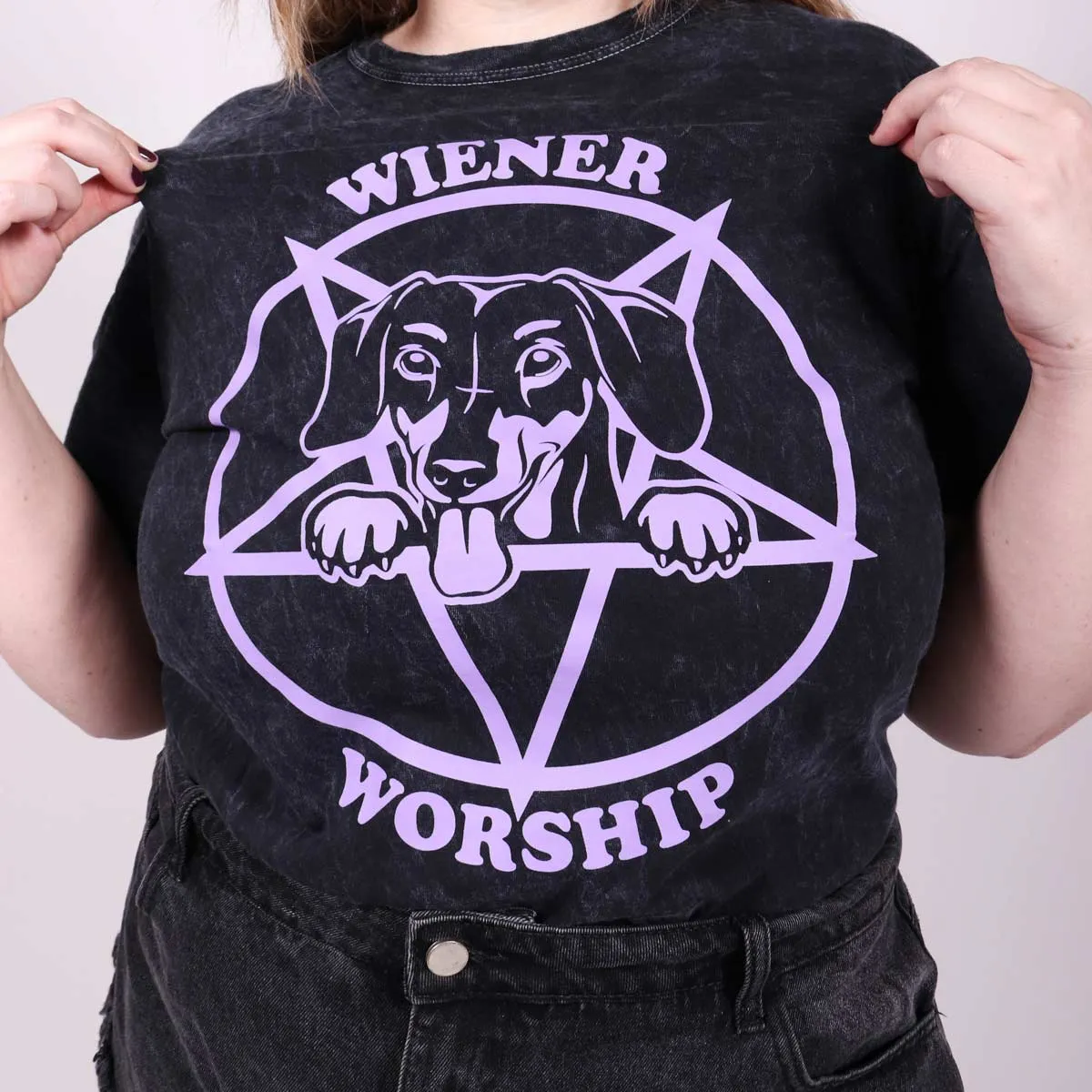 wiener worship unisex tee | black mineral wash