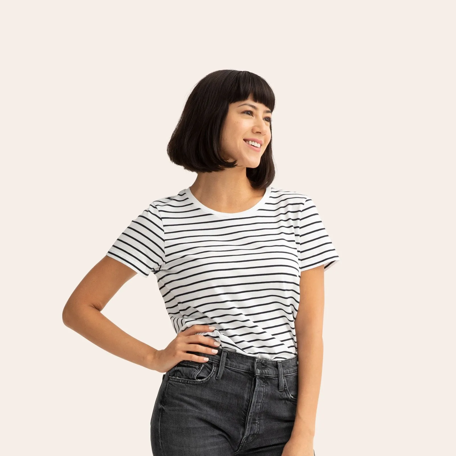 Women's Pima Cotton Nautical Stripe Crew Neck T-Shirt