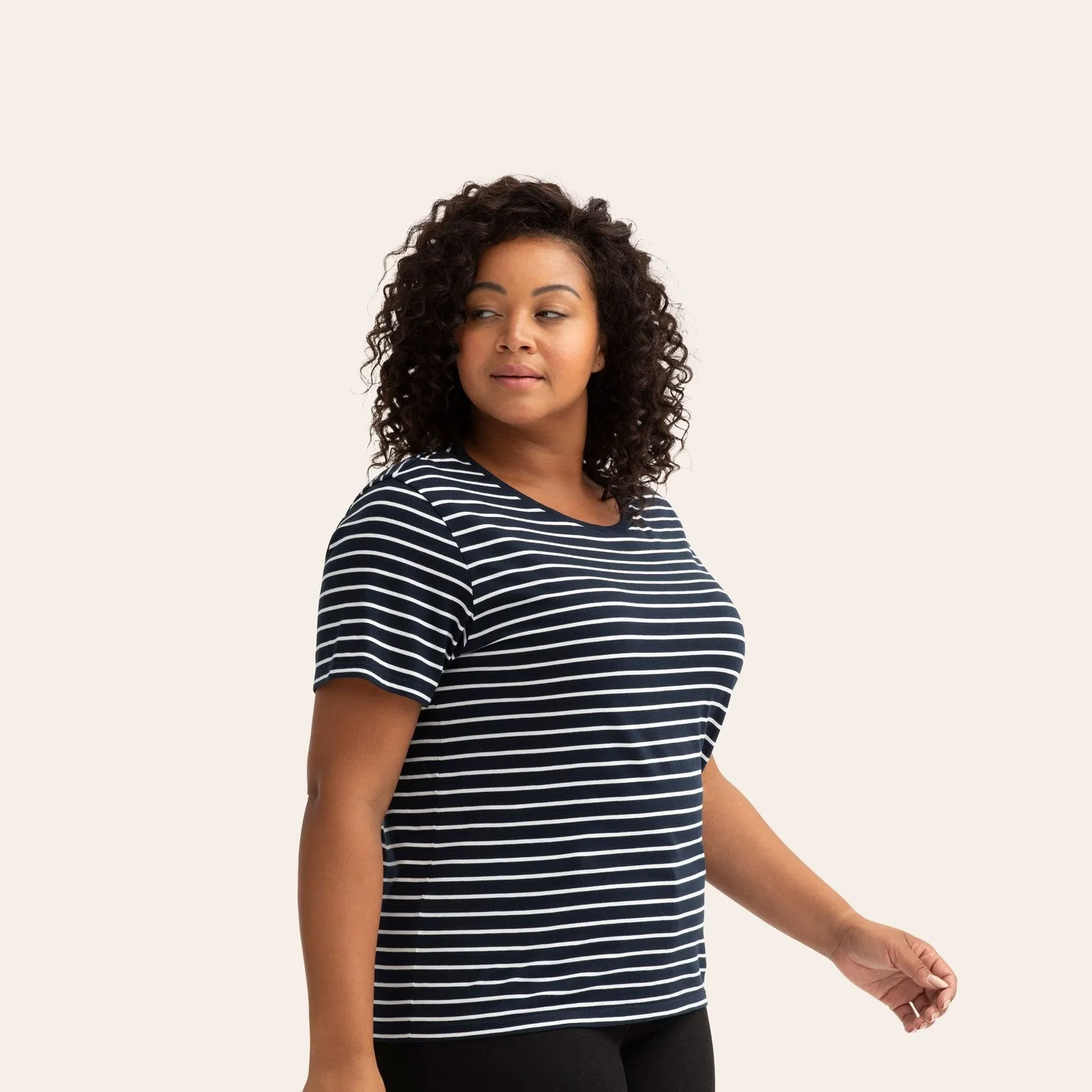 Women's Pima Cotton Nautical Stripe Crew Neck T-Shirt