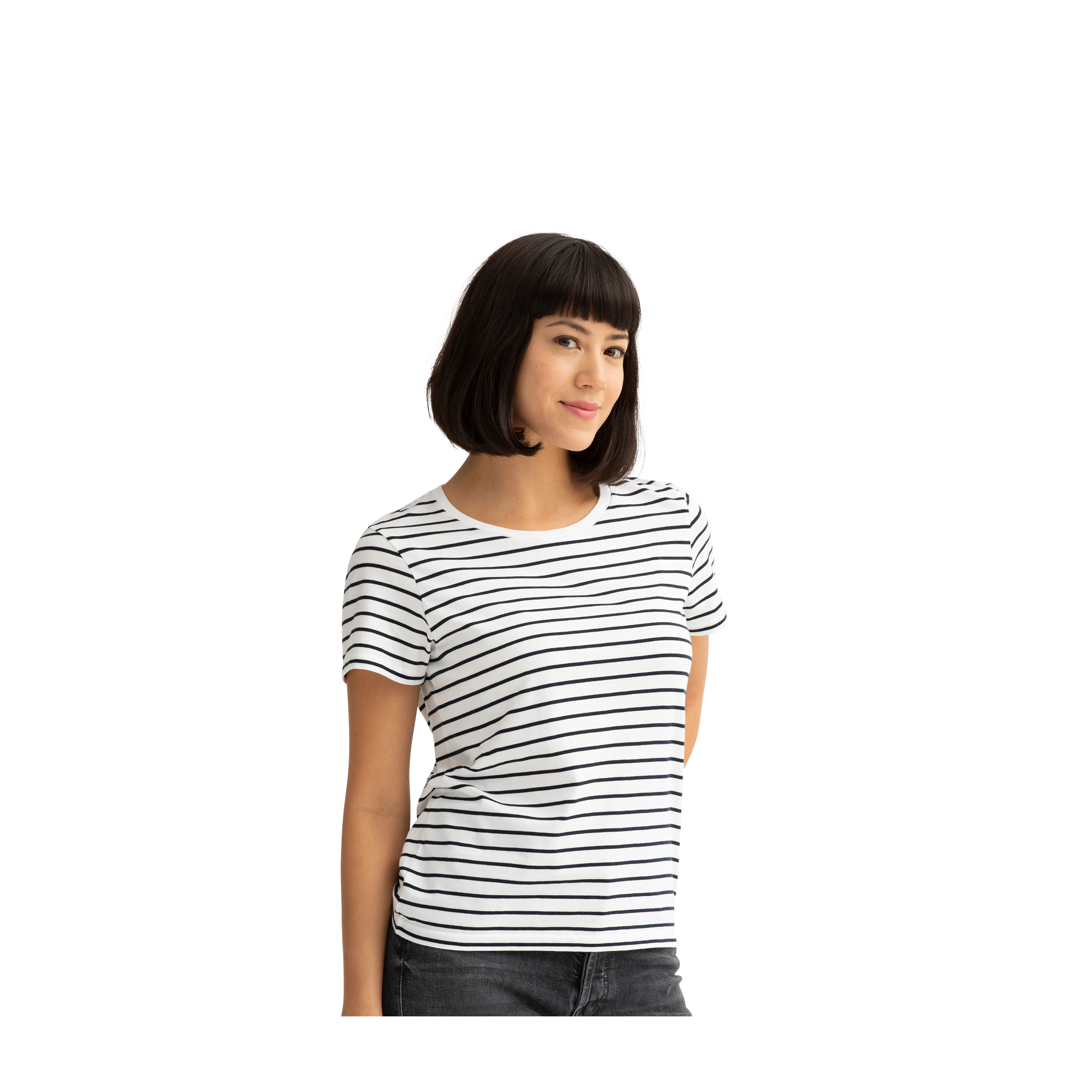 Women's Pima Cotton Nautical Stripe Crew Neck T-Shirt