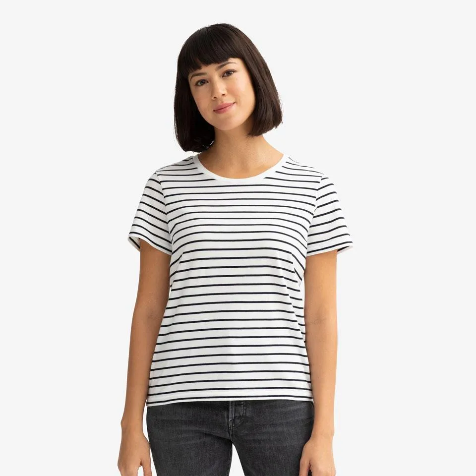 Women's Pima Cotton Nautical Stripe Crew Neck T-Shirt