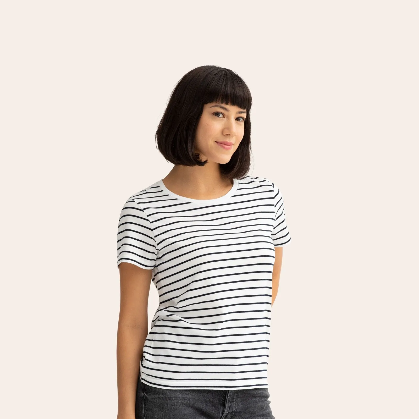 Women's Pima Cotton Nautical Stripe Crew Neck T-Shirt