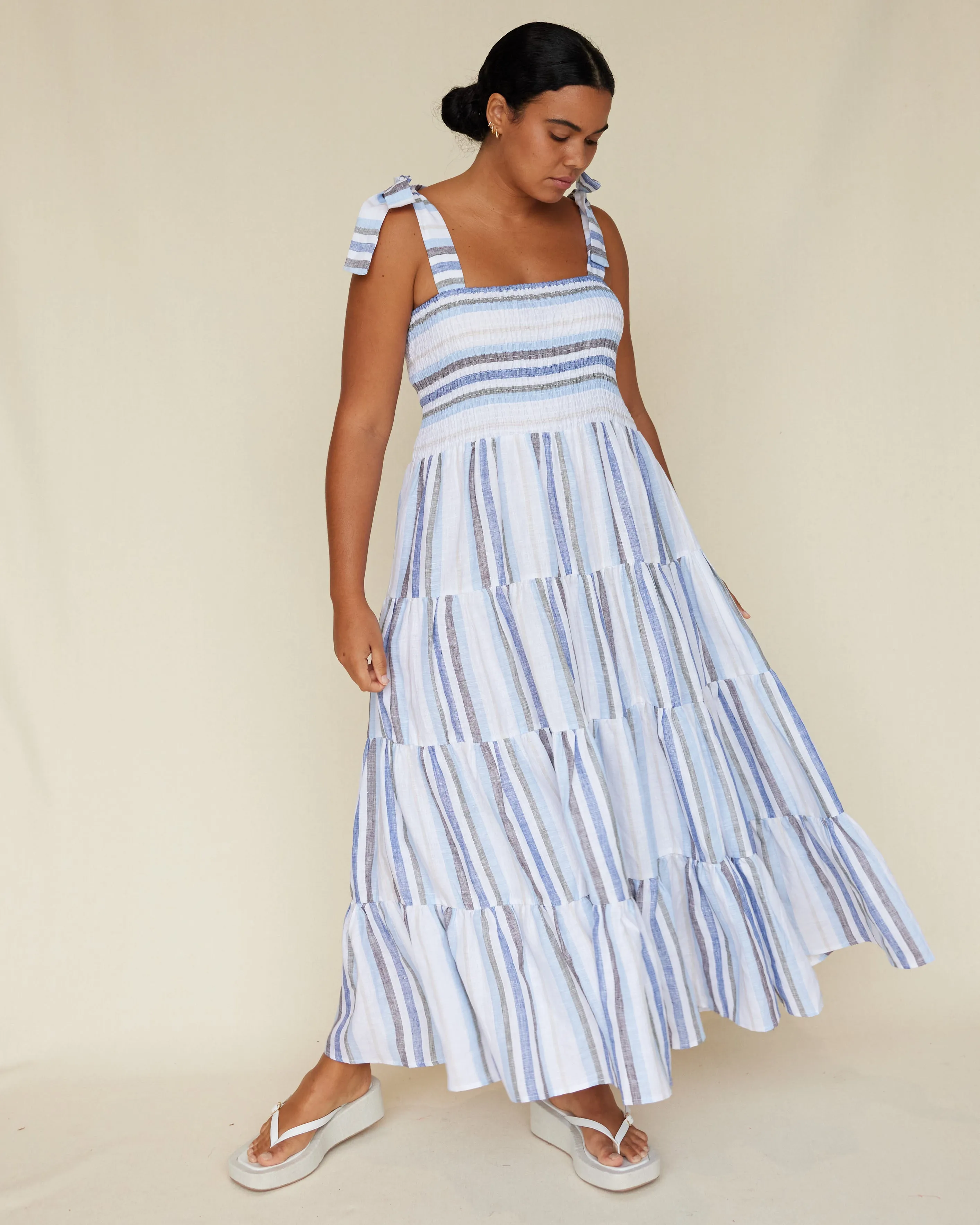 Zanci Stripe Linen Dress - Blue