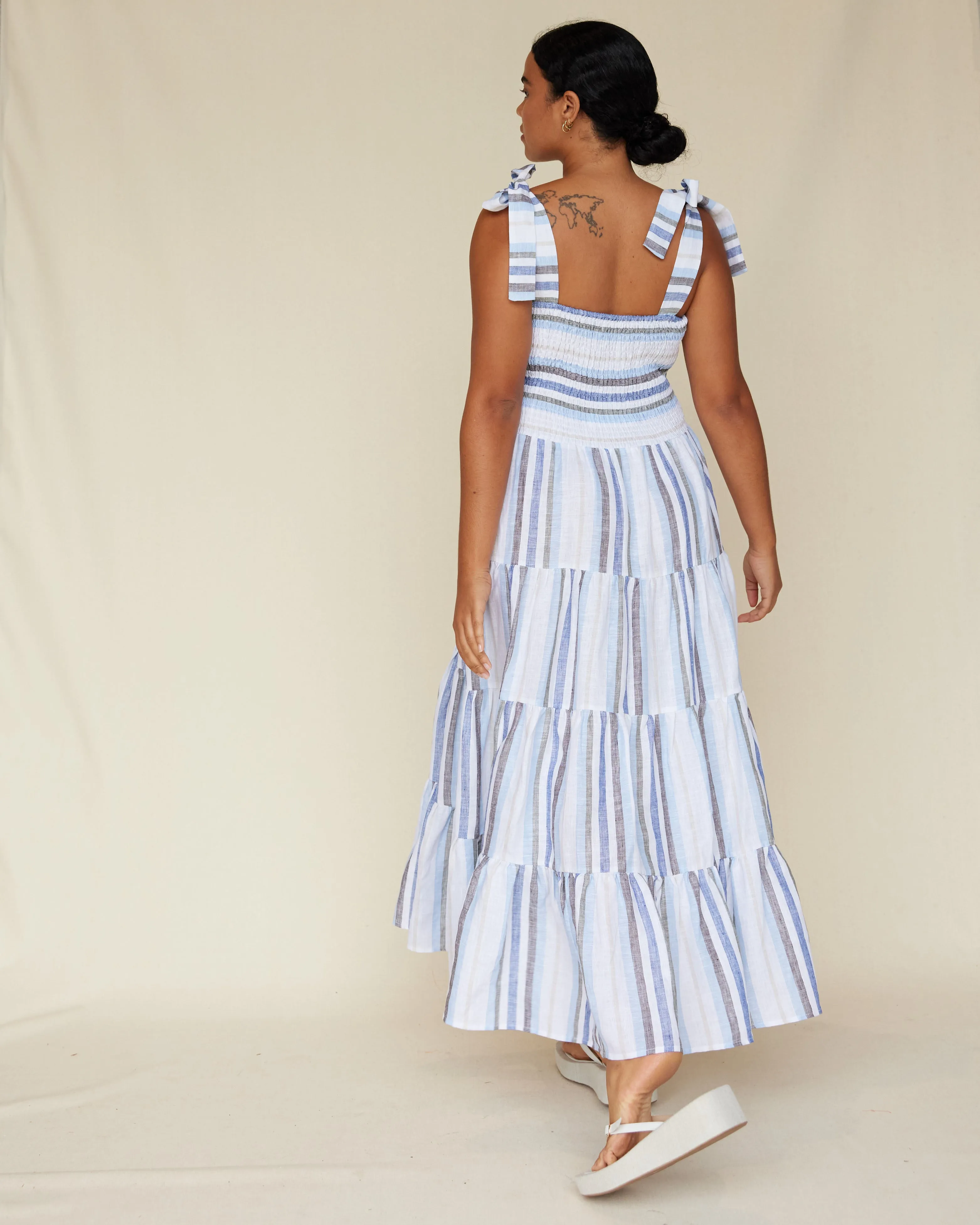 Zanci Stripe Linen Dress - Blue