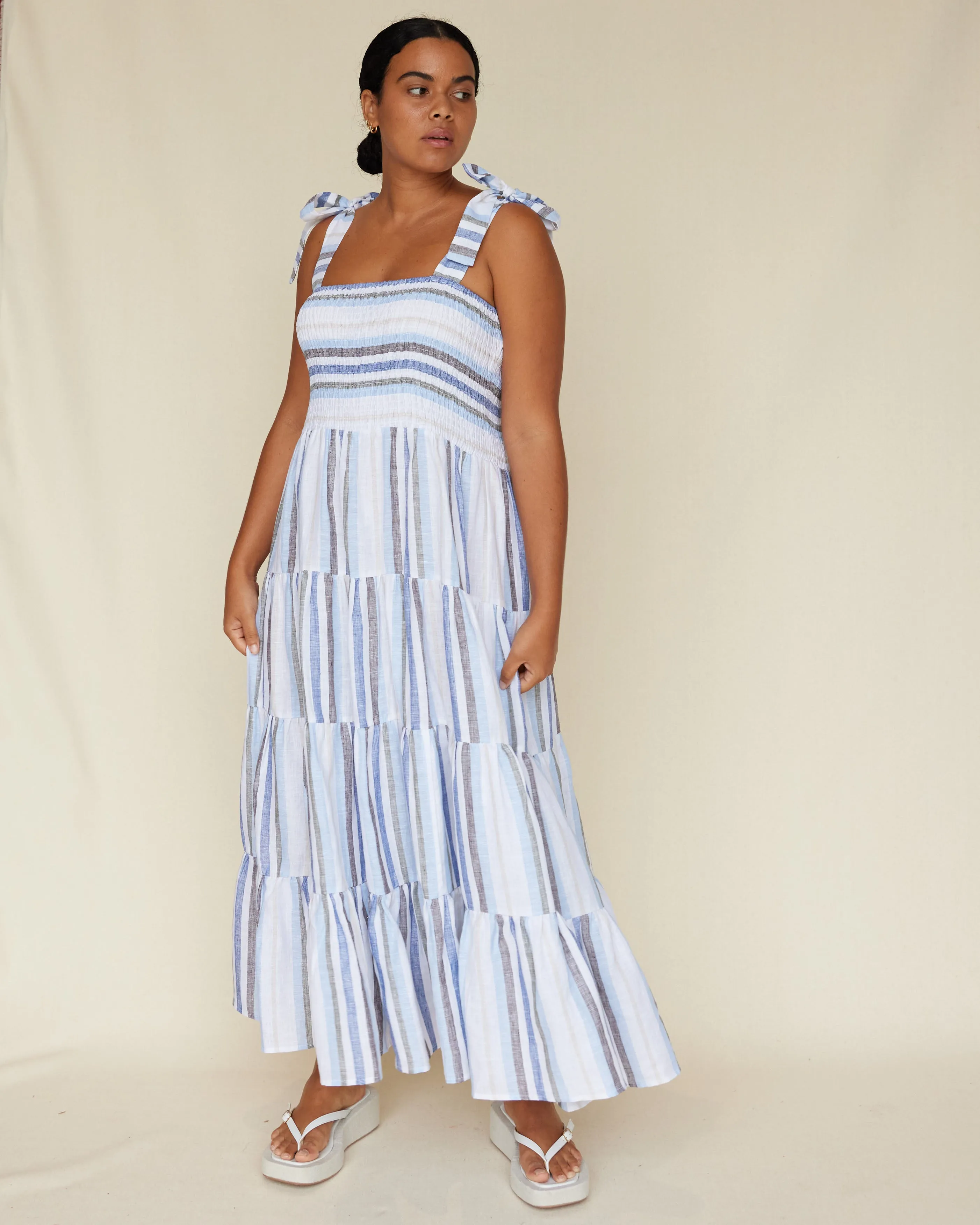 Zanci Stripe Linen Dress - Blue